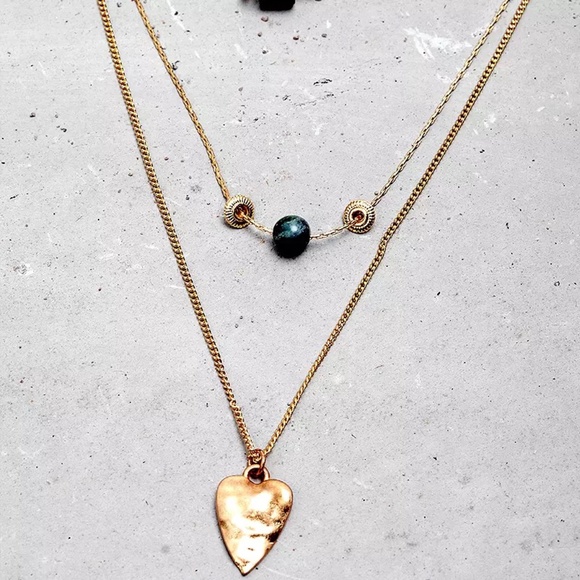 Layered Stone Bead and Heart Gold Pendant Necklace - Picture 8 of 8